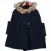 Women Fur Horn Button Bow Hooded Coat Shawl Cape Warm Jacket Coat