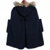 Women Fur Horn Button Bow Hooded Coat Shawl Cape Warm Jacket Coat