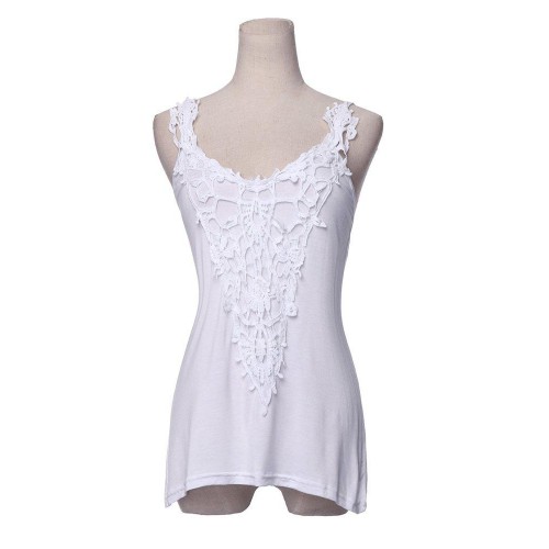 Lace Stitching Strap Vest For Women White Patchwork Sleeveless Tank Top