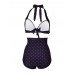 Women Vintage Dots Plus Size Wireless Backless High Waist Bikini Swimsuits