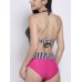 Sexy Swimsuit Halter Polka Dot Strap Spliced Padded Bikini Set