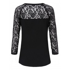 Sexy Lace Patchwork Hollow Out Long Sleeve Women Bottom T-Shirt