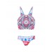 Women Sexy High Neck Geometry Printed Hollow Out Back Padded Bikini Set Beachwear