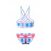 Women Sexy High Neck Geometry Printed Hollow Out Back Padded Bikini Set Beachwear