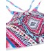 Women Sexy High Neck Geometry Printed Hollow Out Back Padded Bikini Set Beachwear