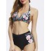 Women Plus Size Sexy Sleeveless Halter Floral Print Push Up High-Waisted Bikini Set