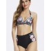 Women Plus Size Sexy Sleeveless Halter Floral Print Push Up High-Waisted Bikini Set