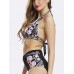 Women Plus Size Sexy Sleeveless Halter Floral Print Push Up High-Waisted Bikini Set