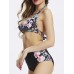 Women Plus Size Sexy Sleeveless Halter Floral Print Push Up High-Waisted Bikini Set