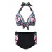 Women Plus Size Sexy Sleeveless Halter Floral Print Push Up High-Waisted Bikini Set