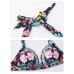 Women Plus Size Sexy Sleeveless Halter Floral Print Push Up High-Waisted Bikini Set