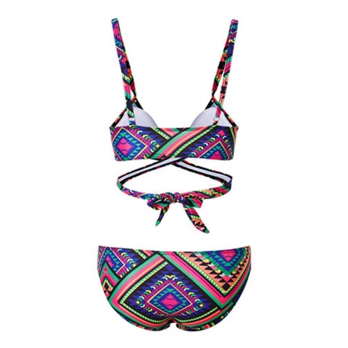 Women Geometric Pattern Bandage Push Up Padded Brazilian Bikini Sets Two-Piece Beachwear