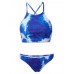 Sexy Women Halter Lace-Up Denim Padded Bralette Top Twinset Bikini Set Bathing Suit