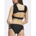 Sexy Women Strappy Square Neck Hollow Solid Color High Cut Bandage Bikini Set Swimsuit