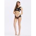 Sexy Women Strappy Square Neck Hollow Solid Color High Cut Bandage Bikini Set Swimsuit