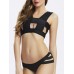 Sexy Women Strappy Square Neck Hollow Solid Color High Cut Bandage Bikini Set Swimsuit