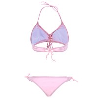 Women Sexy Pink Criss Cross Belt Wireless Bikini Halter Lace-Up Solid Color Swimwear