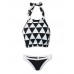 High Round Neck Sleeveless Rhombus Geometric Printed Tankinis