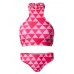 High Round Neck Sleeveless Rhombus Geometric Printed Tankinis