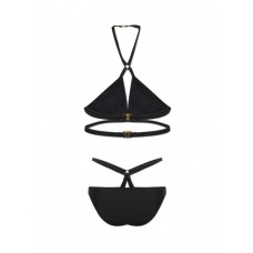 Sexy Pure Color Black Bandage Halter Strap Triangle Bikini Sets