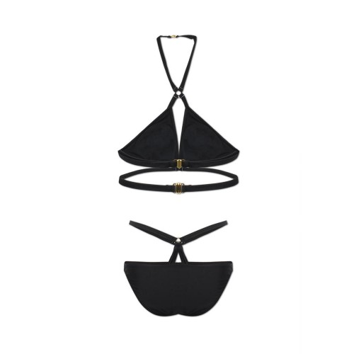 Sexy Pure Color Black Bandage Halter Strap Triangle Bikini Sets