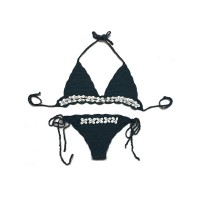 Halterneck Crochet Handmade knit Shell Inlaid Swimsuit Bikini Set