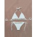 Halterneck Crochet Handmade knit Shell Inlaid Swimsuit Bikini Set