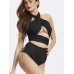 Sexy Halter Backless Criss Cross Vintage High-Waisted Two-Piece Bandage Retro Monokini Swimwear