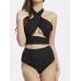 Sexy Halter Backless Criss Cross Vintage High-Waisted Two-Piece Bandage Retro Monokini Swimwear