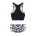 Neck Printed Geometry Retro Tankini Set Top Bathing Suit Swimwear