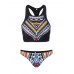 Neck Printed Geometry Retro Tankini Set Top Bathing Suit Swimwear