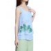 Elegant Women Lotus Ink Printing Fake Two-piece Cotton Linen Tank Top