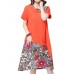 Elegant Women Chinese Frog Printing Patchwork Cotton Linen Dress