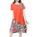 Elegant Women Chinese Frog Printing Patchwork Cotton Linen Dress