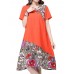 Elegant Women Chinese Frog Printing Patchwork Cotton Linen Dress