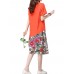 Elegant Women Chinese Frog Printing Patchwork Cotton Linen Dress