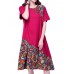 Elegant Women Chinese Frog Printing Patchwork Cotton Linen Dress