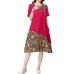 Elegant Women Chinese Frog Printing Patchwork Cotton Linen Dress