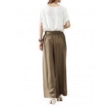 Women Loose Waistband Pure Color Cotton Linen Wide Leg Pants