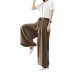 Women Loose Waistband Pure Color Cotton Linen Wide Leg Pants