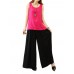 Women Loose Waistband Pure Color Cotton Linen Wide Leg Pants