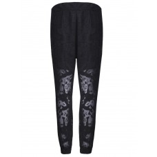 Sexy Women Elastic Waist Drawstring Flocking Patchwork Harem Pants