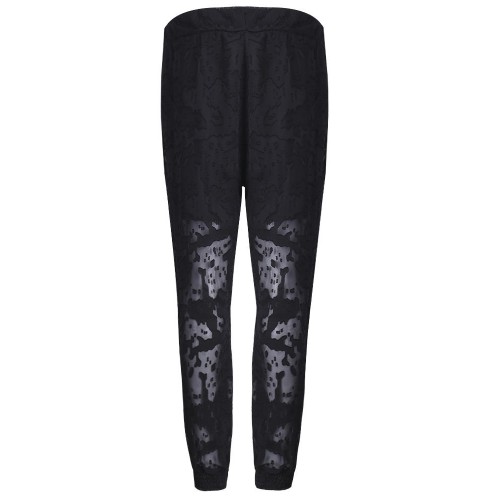 Sexy Women Elastic Waist Drawstring Flocking Patchwork Harem Pants