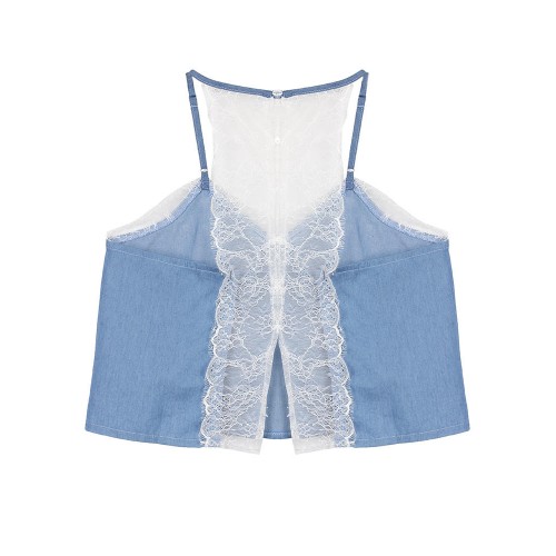 Casual Women V-Neck Sleeveless Short Lace Sling Denim Vest