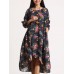 Women Retro Floral Printing Kaftan Long Sleeve Maxi Dress