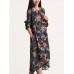 Women Retro Floral Printing Kaftan Long Sleeve Maxi Dress