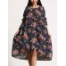 Women Retro Floral Printing Kaftan Long Sleeve Maxi Dress