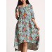 Women Retro Floral Printing Kaftan Long Sleeve Maxi Dress