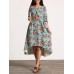 Women Retro Floral Printing Kaftan Long Sleeve Maxi Dress