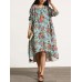 Women Retro Floral Printing Kaftan Long Sleeve Maxi Dress